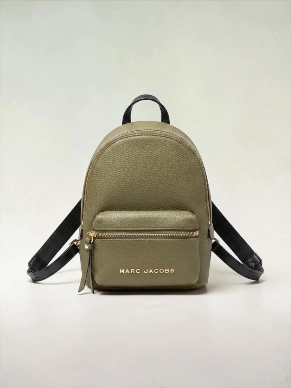 Marc Jacobs Olive Green Pebbled Mini Backpack with Gold Hardware